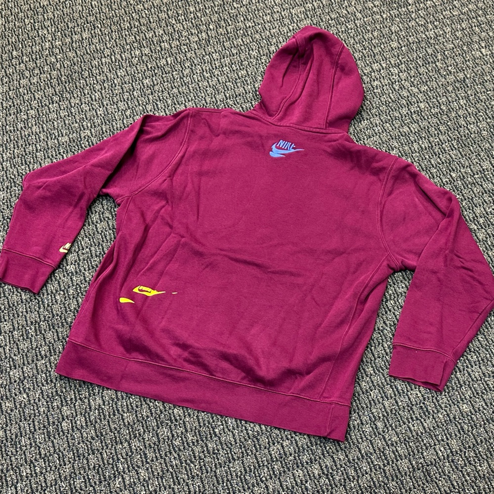 Nike MaroonPullover Hoodie with White Swoosh and Yellow Detail